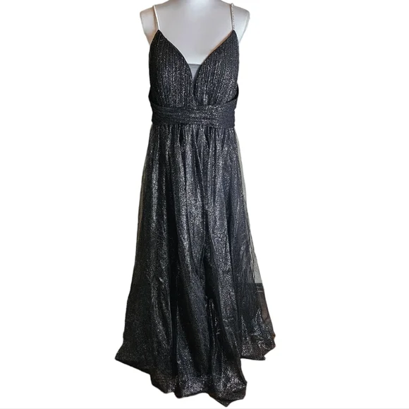 Ever Pretty Black Glittery Tulle Maxi Gown Size 4XL Spaghetti Strap Formal Dress - Picture 3 of 16